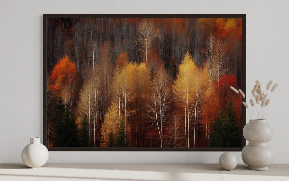 Autumn Forest Moody Framed Canvas Wall Art close up