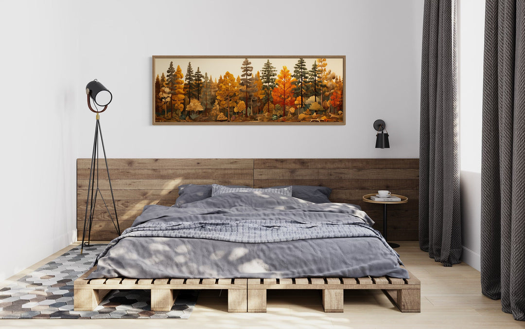 Autumn Forest Painting On Wood Long Horizontal Wall Art