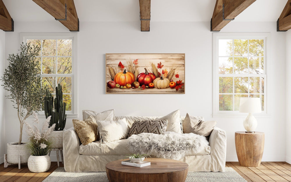 Autumn Kitchen Wall Art – Farmhouse Wall Decor With Pumpkin Apple Canvas Print