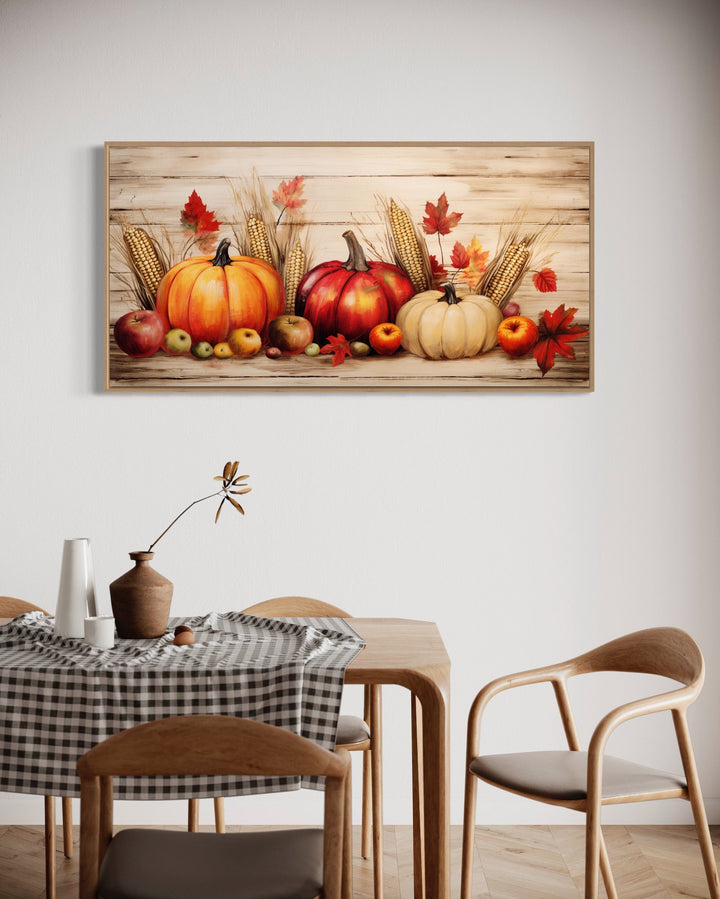 Autumn Kitchen Wall Art – Farmhouse Wall Decor With Pumpkin Apple Canvas Print