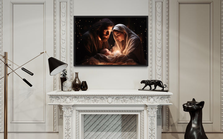 Baby Jesus, Mary and Joseph Nativity Scene Framed Canvas Wall Art