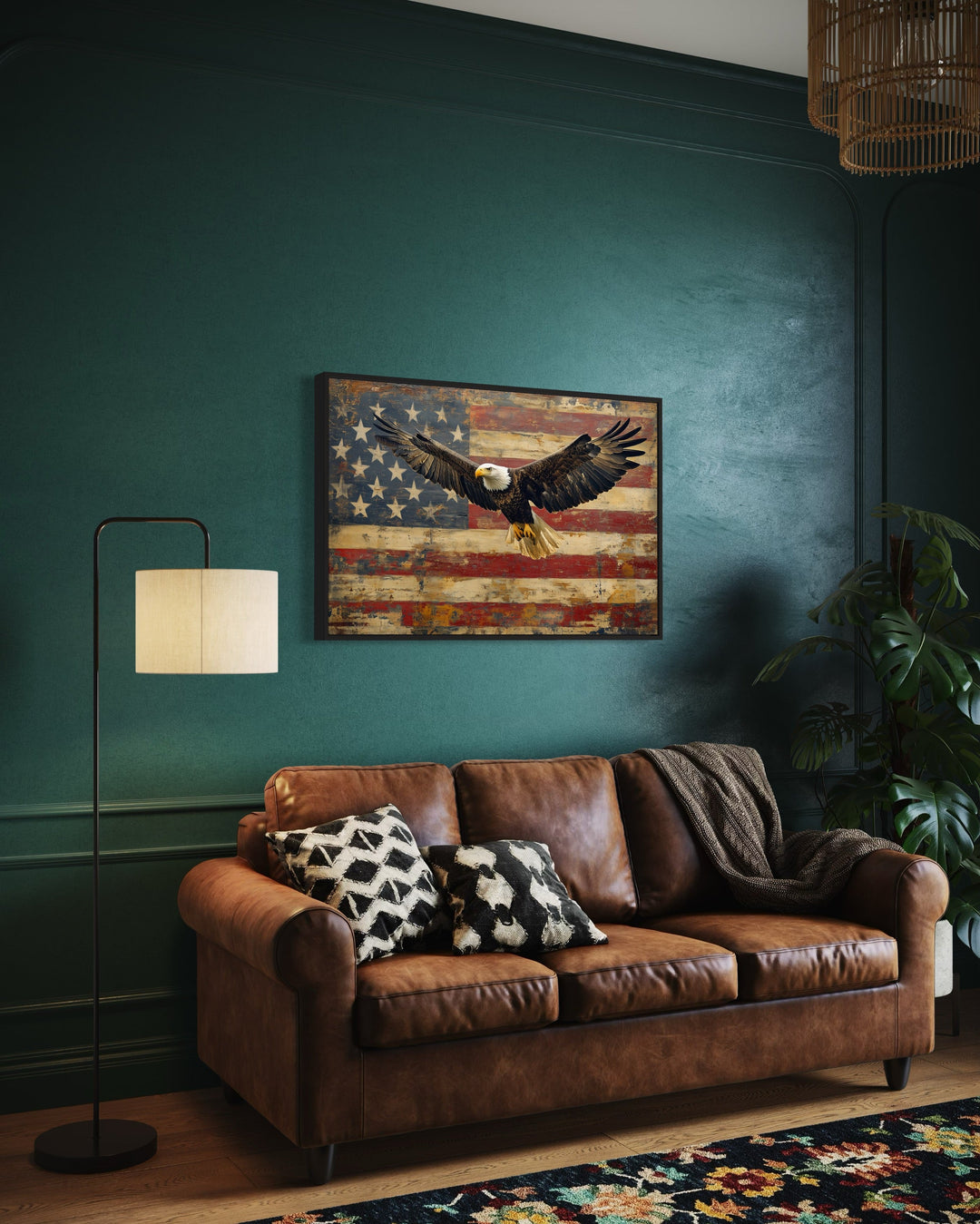 Bald Eagle And American Flag Framed Canvas Wall Art