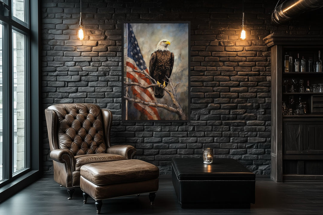 Bald Eagle With American Framed Patriotic Wall Art