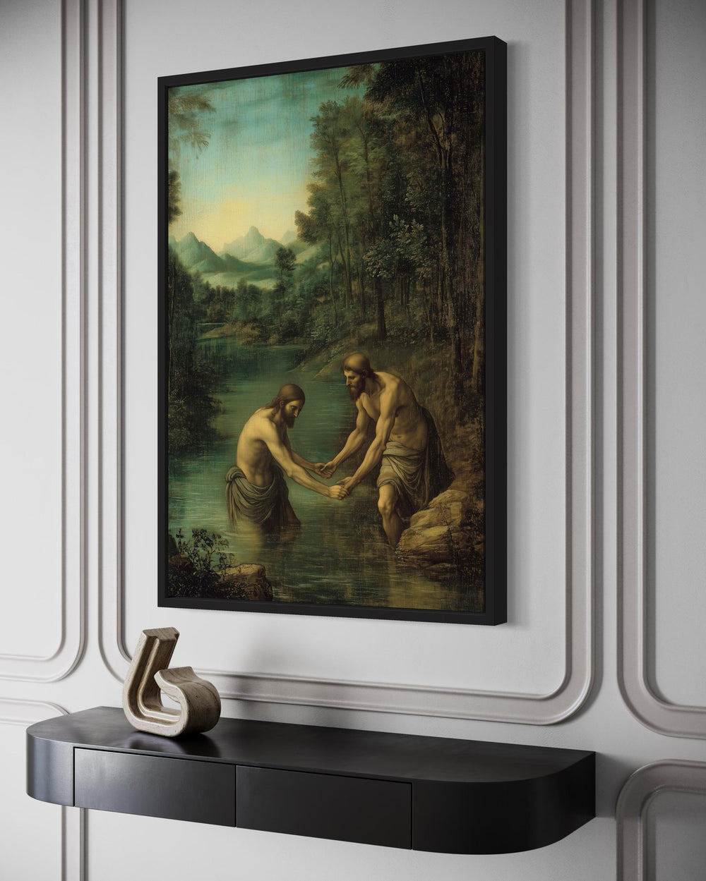 Baptism Of Christ BY John The Baptist Framed Canvas Wall Art