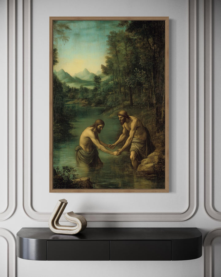 Baptism Of Christ BY John The Baptist Framed Canvas Wall Art