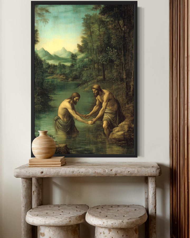 Baptism Of Christ BY John The Baptist Framed Canvas Wall Art