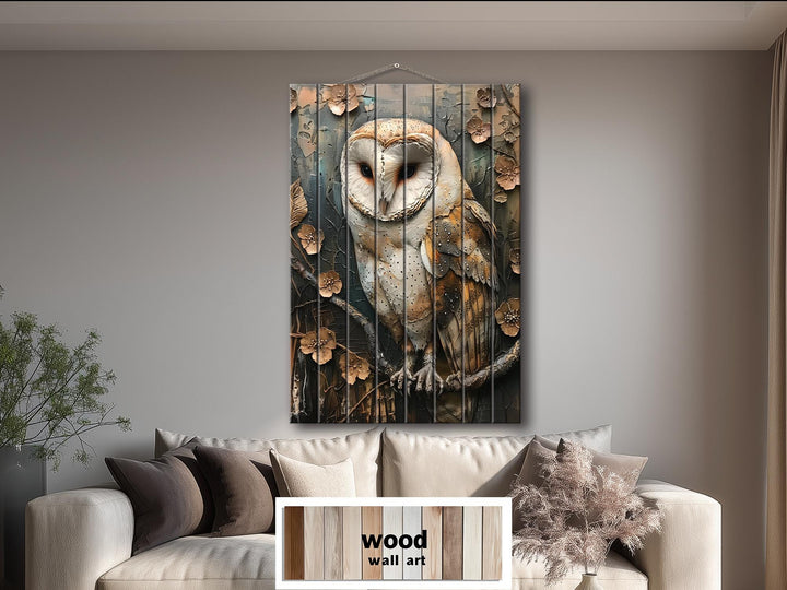 Barn Owl Distressed Wood Wall Art