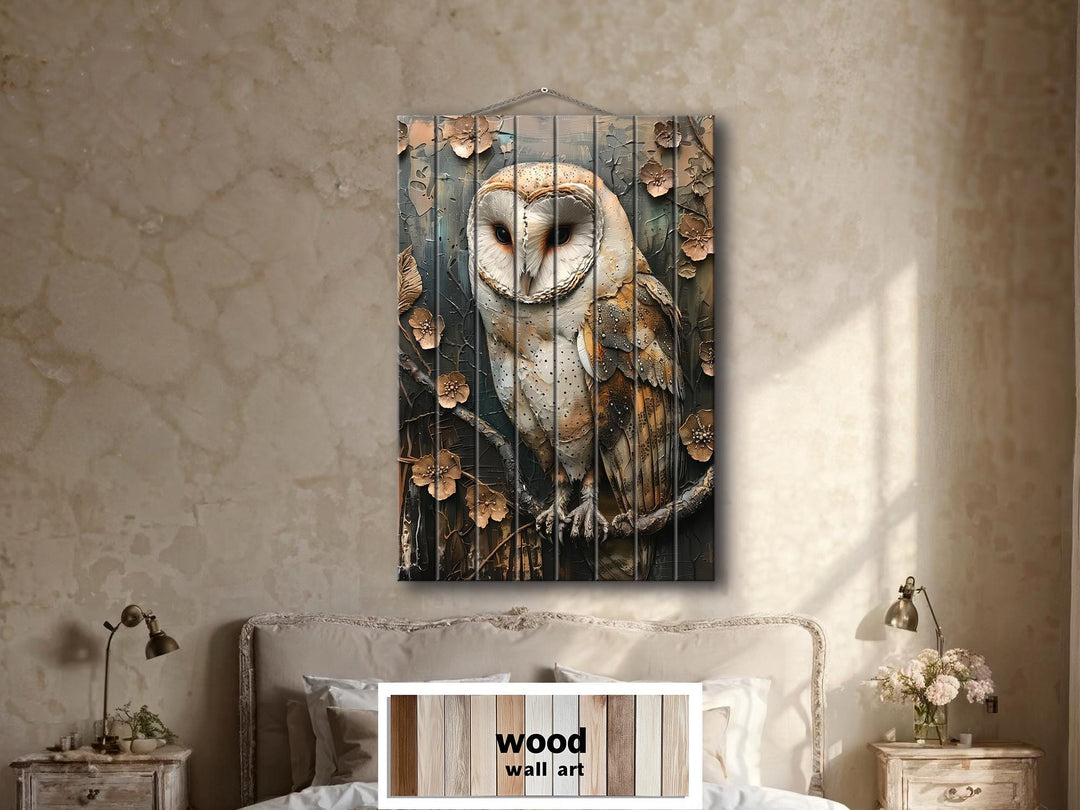 Barn Owl Distressed Wood Wall Art