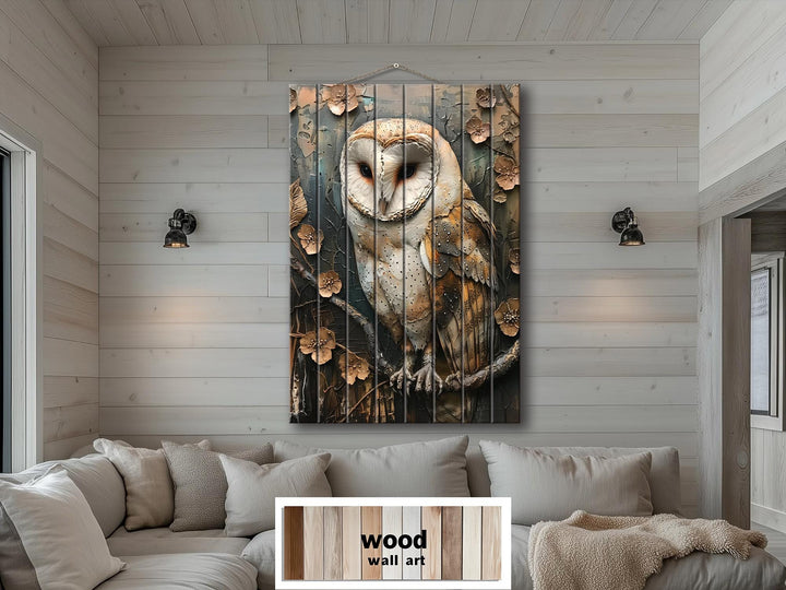 Barn Owl Distressed Wood Wall Art