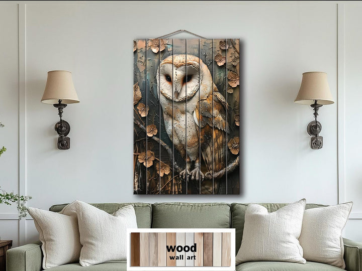 Barn Owl Distressed Wood Wall Art
