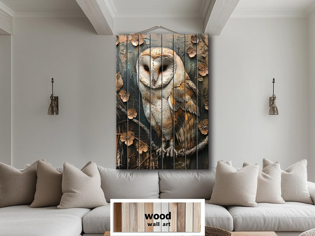 Barn Owl Distressed Wood Wall Art