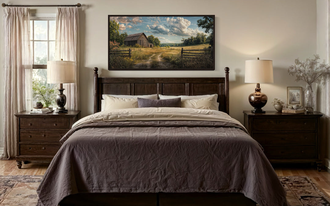 Barn Wall Art - Framed Canvas Print Featuring Rustic Old Barn Painting for Farmhouse Decor