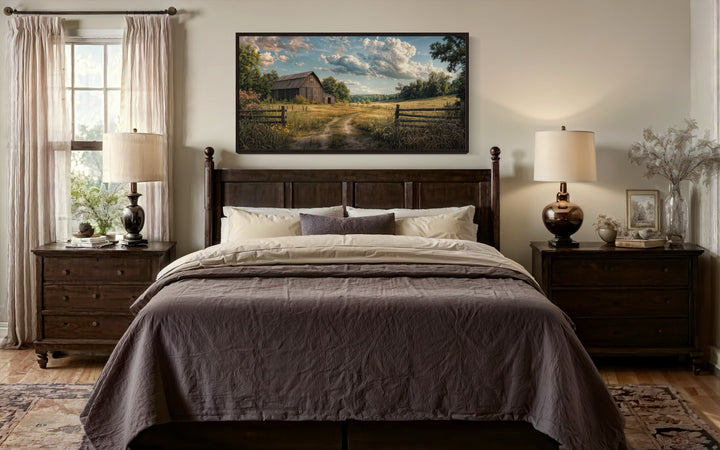 Barn Wall Art - Framed Canvas Print Featuring Rustic Old Barn Painting for Farmhouse Decor