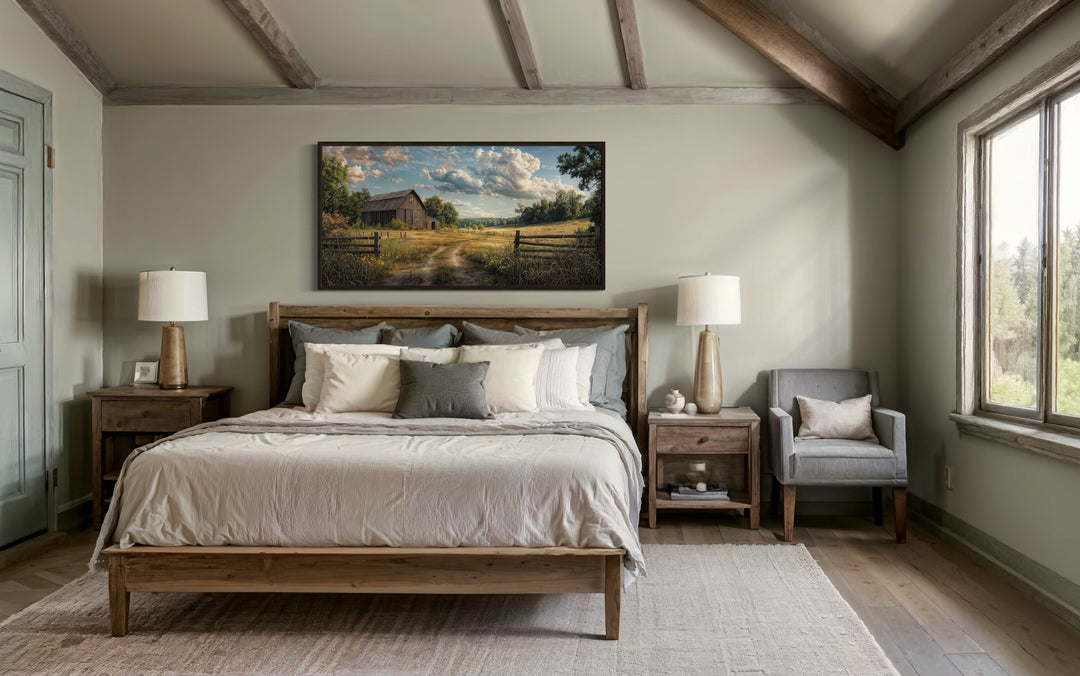 Barn Wall Art - Framed Canvas Print Featuring Rustic Old Barn Painting for Farmhouse Decor