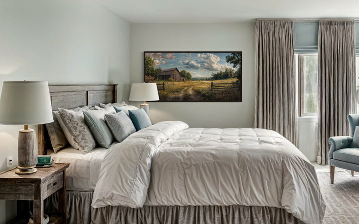 Barn Wall Art - Framed Canvas Print Featuring Rustic Old Barn Painting for Farmhouse Decor