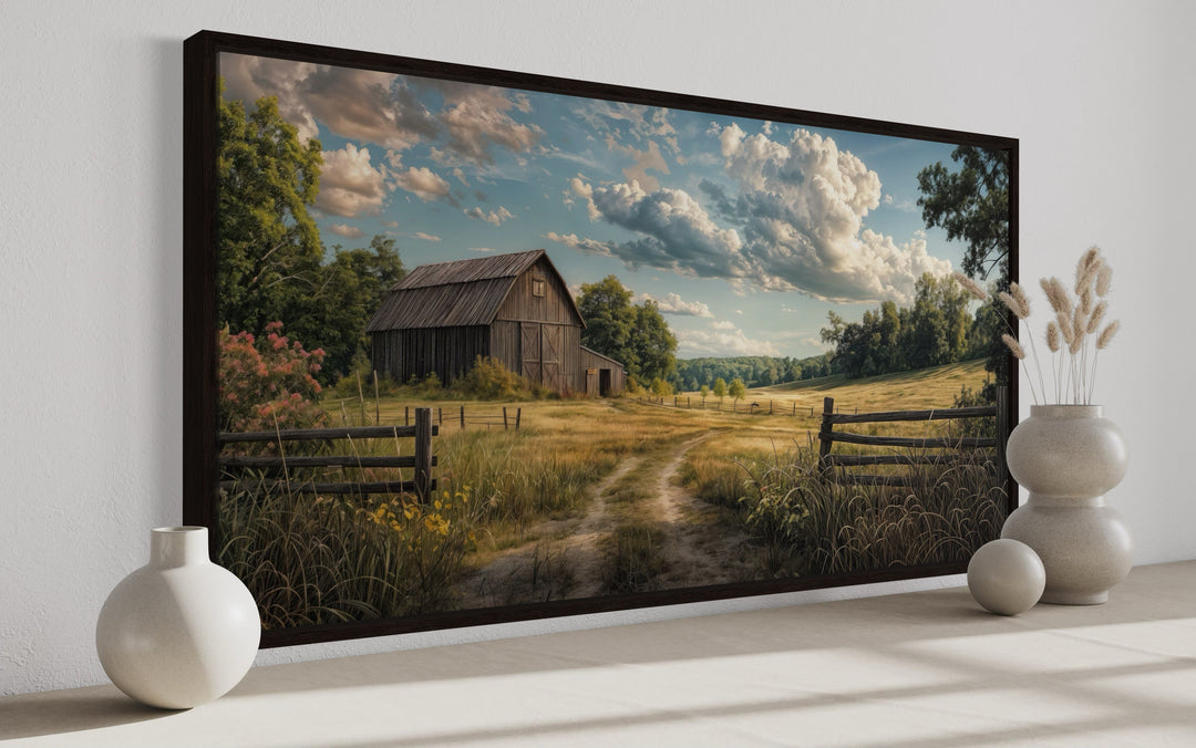 Barn Wall Art - Framed Canvas Print Featuring Rustic Old Barn Painting for Farmhouse Decor