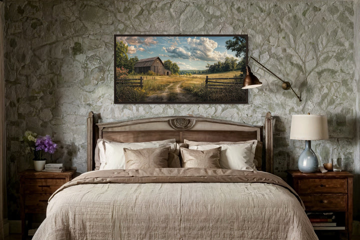 Barn Wall Art - Framed Canvas Print Featuring Rustic Old Barn Painting for Farmhouse Decor