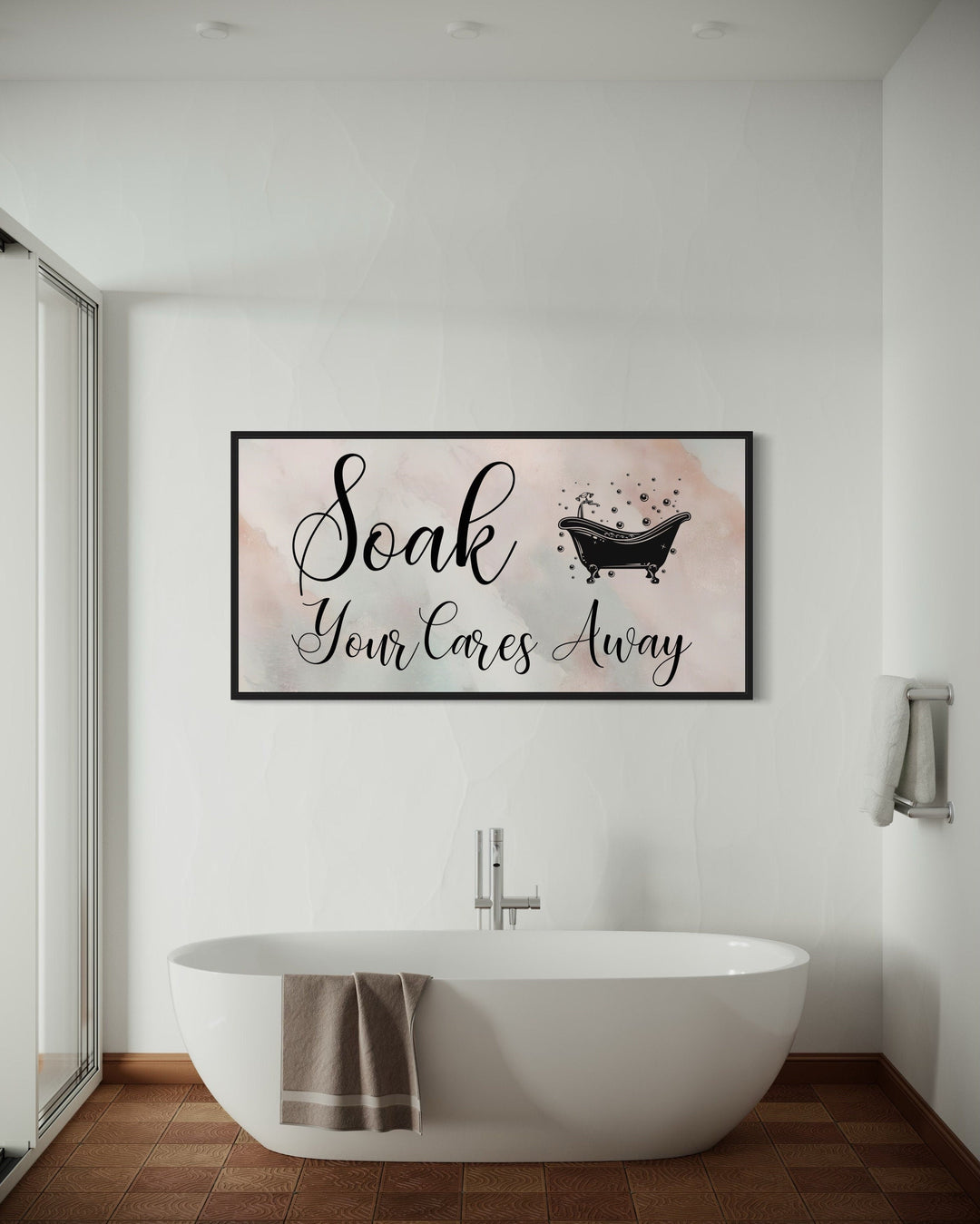 Bathroom Wall Art - Soak Your Cares Away Print | Pink Green Zen Decor