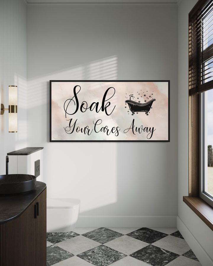Bathroom Wall Art - Soak Your Cares Away Print | Pink Green Zen Decor