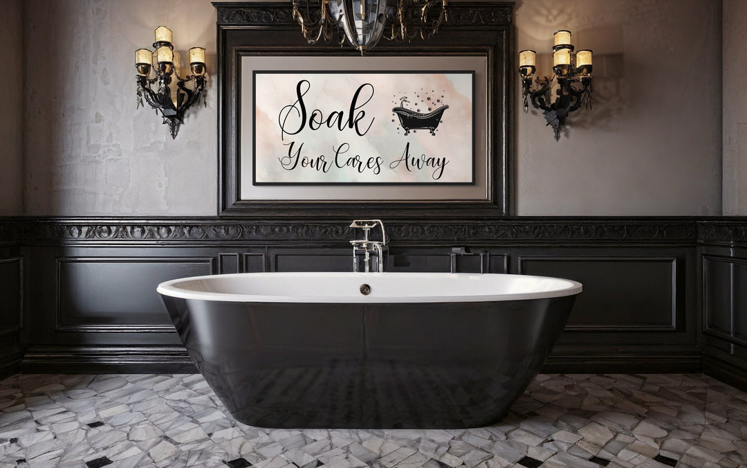 Bathroom Wall Art - Soak Your Cares Away Print | Pink Green Zen Decor