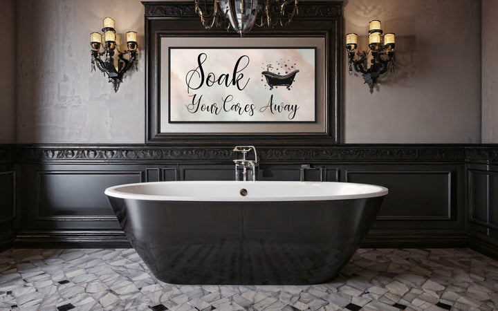 Bathroom Wall Art - Soak Your Cares Away Print | Pink Green Zen Decor