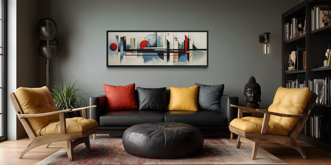 Bauhaus wall art featuring a geometric horizontal abstract painting on a modern canvas.