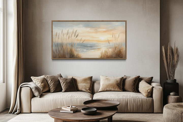 Beach Pampas Grass Art – Neutral Boho Wall Art | Framed Coastal Canvas Print