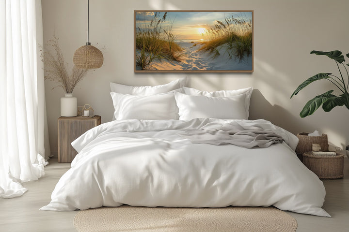 Beach Sunset Wall Art – Framed Sand Dunes Canvas | Coastal Wall Decor for Beach House