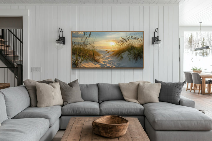 Beach Sunset Wall Art – Framed Sand Dunes Canvas | Coastal Wall Decor for Beach House