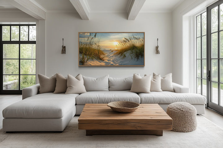 Beach Sunset Wall Art – Framed Sand Dunes Canvas | Coastal Wall Decor for Beach House