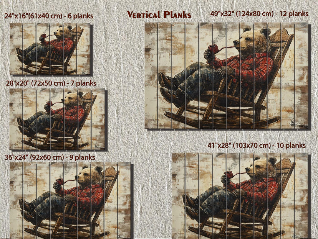 Bear In Armchair Smoking Pipe Distressed Wood Wall Decor For Cabin