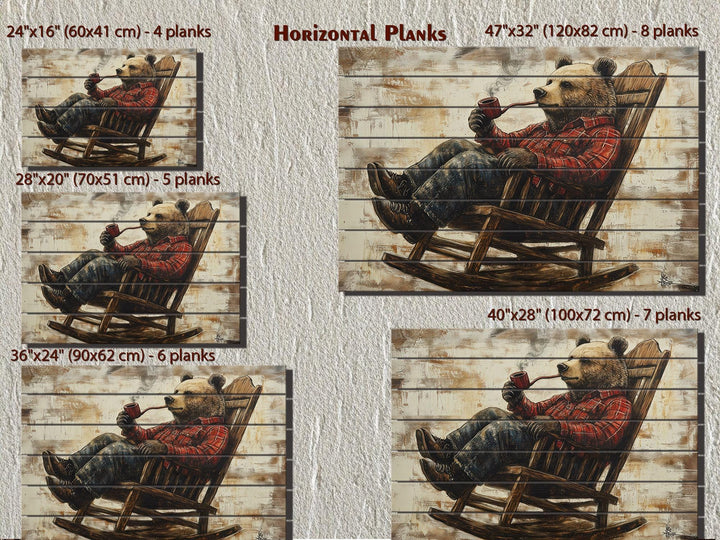 Bear In Armchair Smoking Pipe Distressed Wood Wall Decor For Cabin