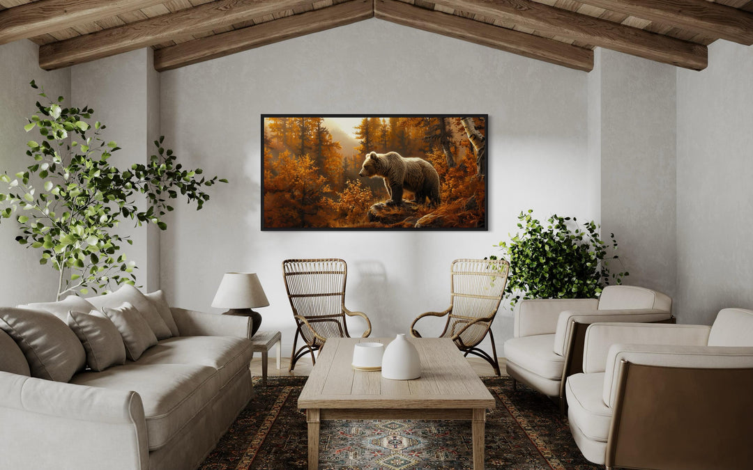 Bear In Autumn Forest Photo Style Painting Canvas Wall Art