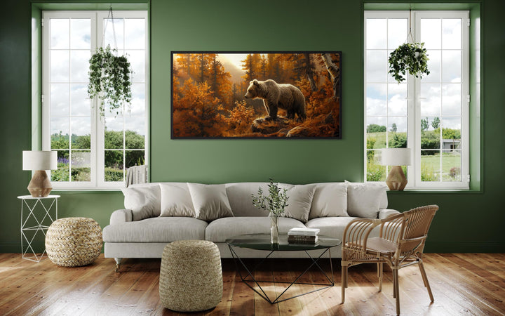 Bear In Autumn Forest Photo Style Painting Canvas Wall Art