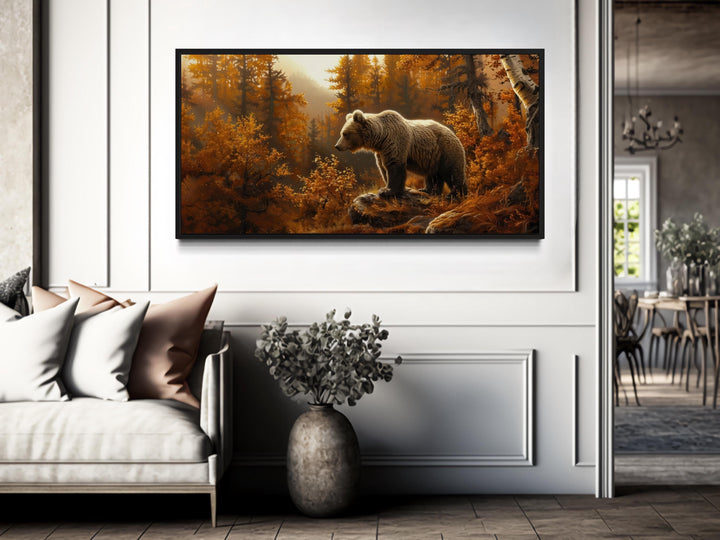 Bear In Autumn Forest Photo Style Painting Canvas Wall Art