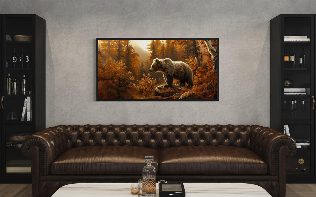 Bear In Autumn Forest Photo Style Painting Canvas Wall Art