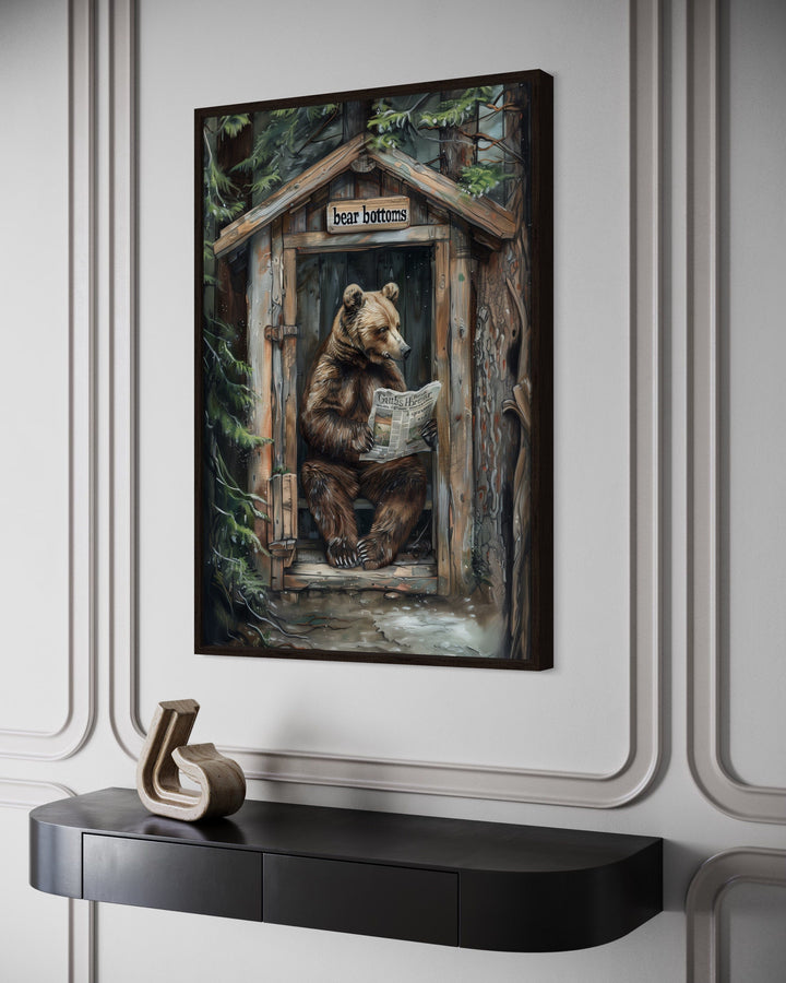 Bear In Outhouse Toilet In The Forest Reading Newspaper Cabin Picture