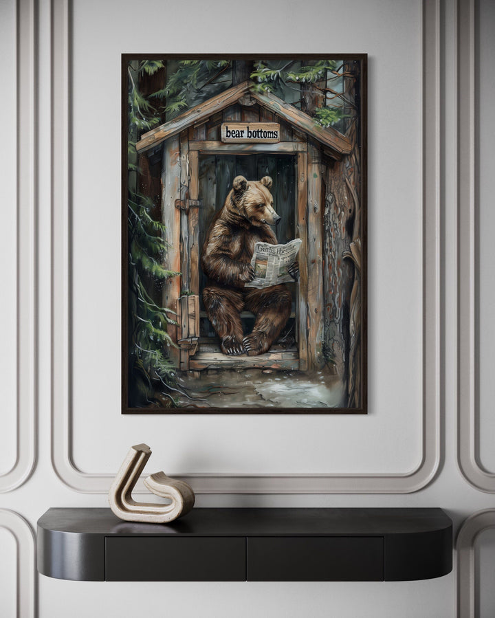 Bear In Outhouse Toilet In The Forest Reading Newspaper Cabin Picture