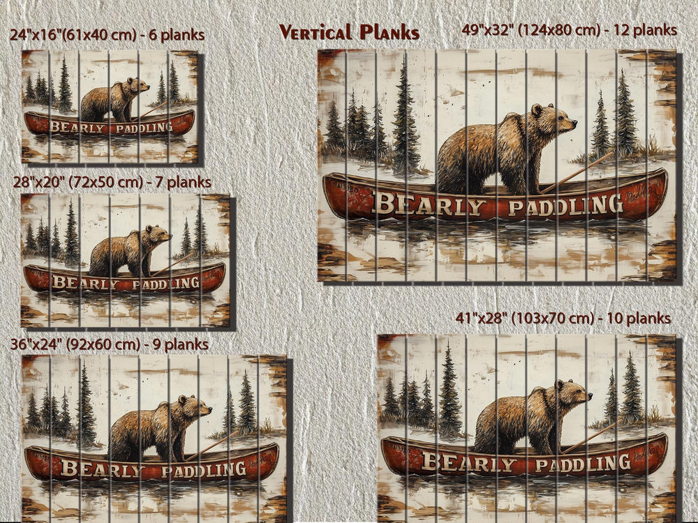 Bear In Red Canoe Distressed Wood Wall Art