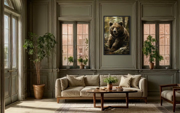 Bear In The Forest Framed Canvas Wall Art