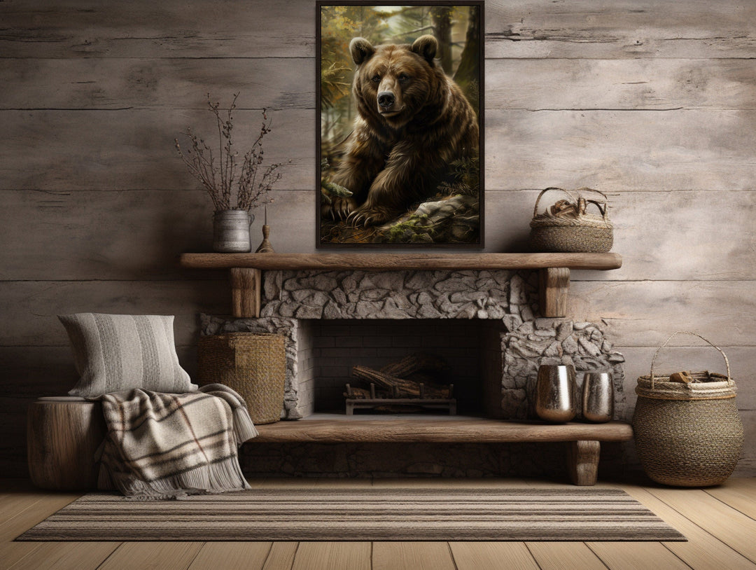 Bear In The Forest Framed Canvas Wall Art