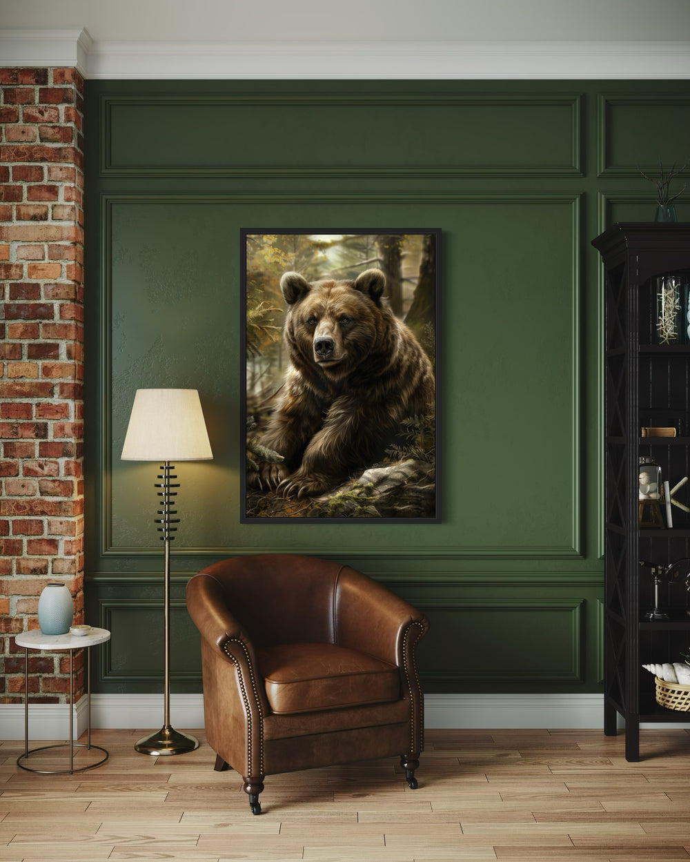 Rustic Cabin Wall Decor - Bear In The Forest Framed Canvas Wall Art