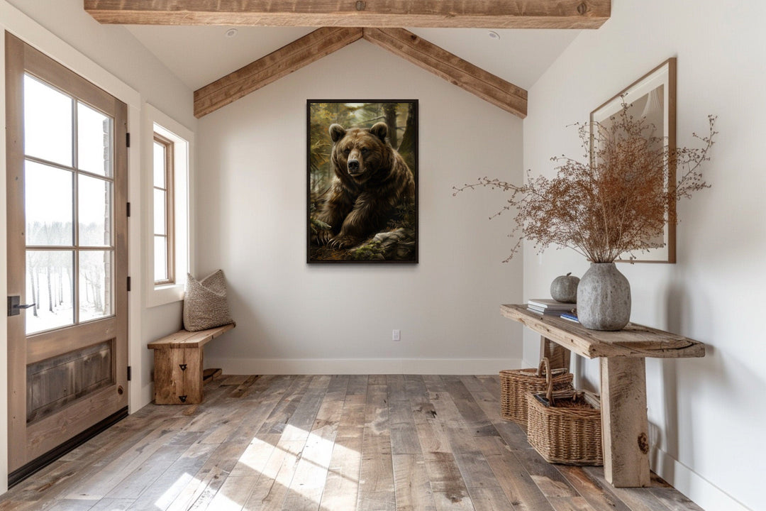 Bear In The Forest Framed Canvas Wall Art