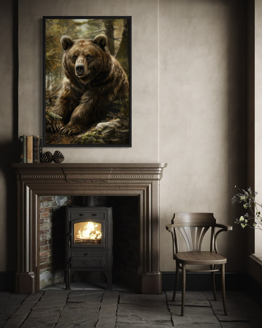 Bear In The Forest Framed Canvas Wall Art