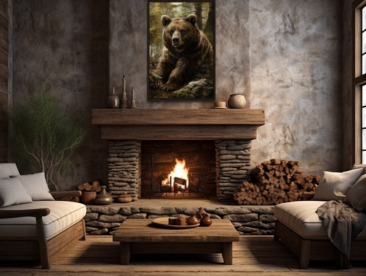 Bear In The Forest Framed Canvas Wall Art