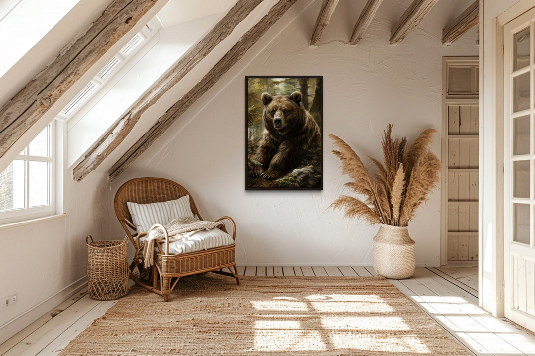 Bear In The Forest Framed Canvas Wall Art