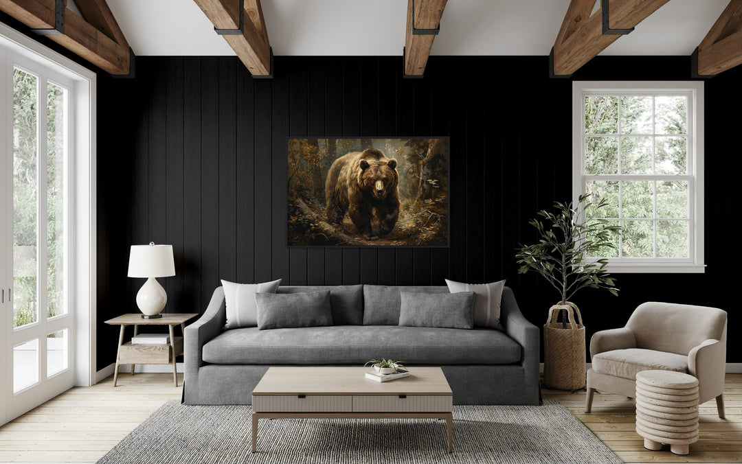 Bear In The Forest Framed Canvas Wall Art