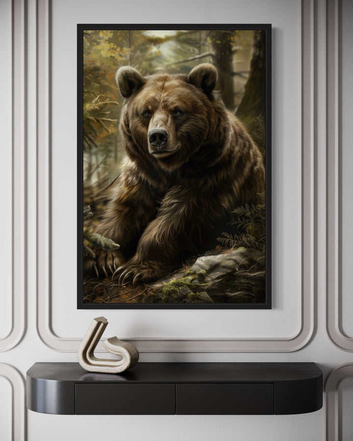 Bear In The Forest Framed Canvas Wall Art