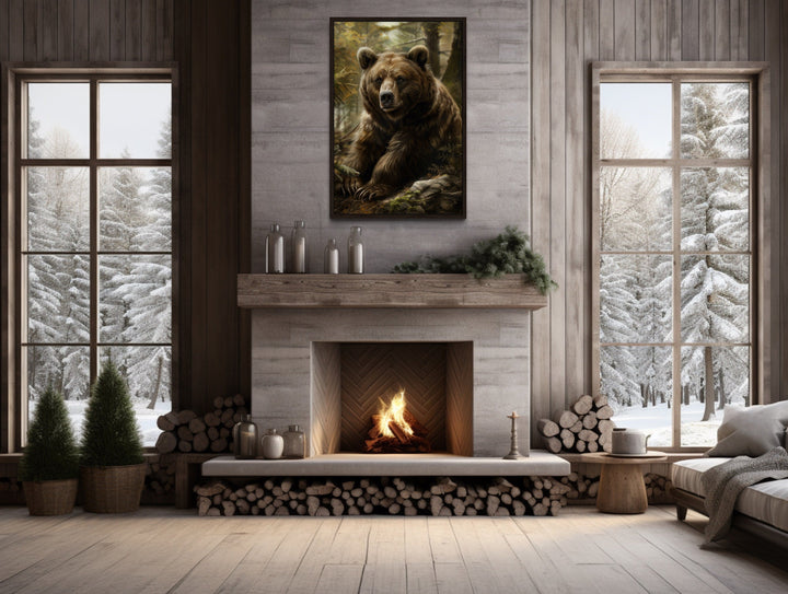 Bear In The Forest Framed Canvas Wall Art