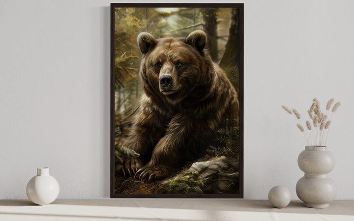 Bear In The Forest Framed Canvas Wall Art